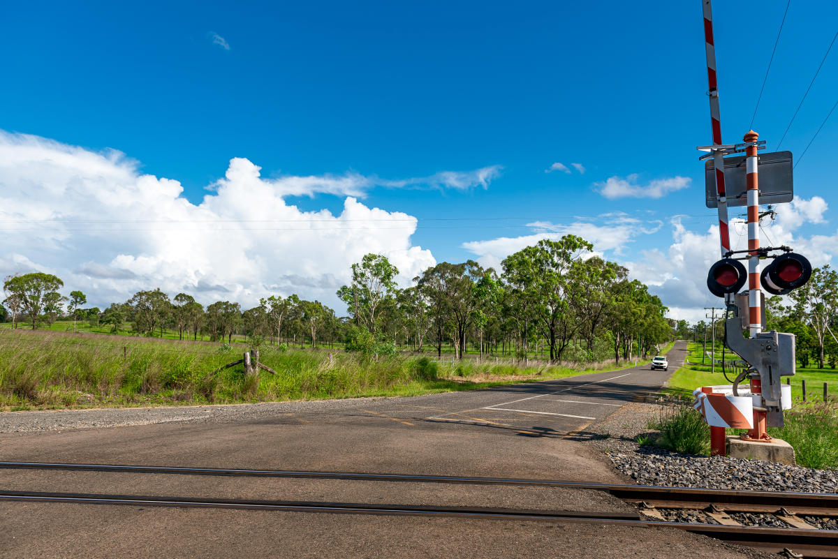 image of a railway crossing on a road