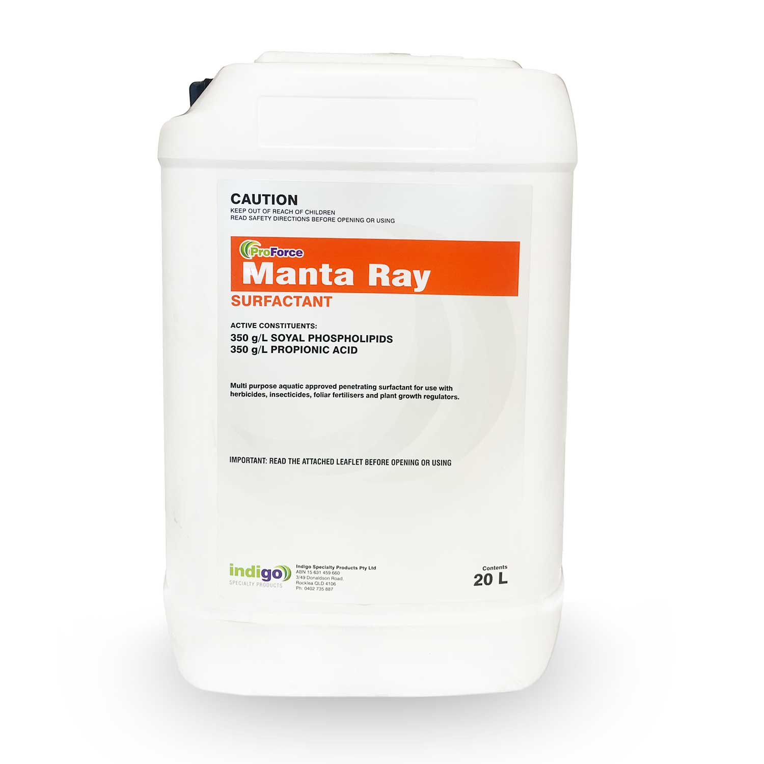 Indigo Manta Ray Aquatic Surfactant Soyal Phospholipids Propionic Acid